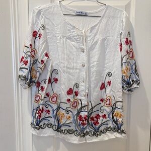 Embroidered White Blouse with Floral Accents